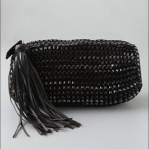 DVF Black Mini Stephanie Bag Woven Leather Clutch